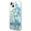 Guess GUHCP14SLFLSN Flower Liquid Glitter Hard Case voor Apple iPhone 13 / 14 / 15 6,1 inch - groen