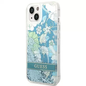Guess GUHCP14SLFLSN Flower Liquid Glitter Hard Case voor Apple iPhone 13 / 14 / 15 6,1 inch - groen