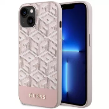 GUESS iPhone 13/14/15 roze hardcase GCube Stripes MagSafe