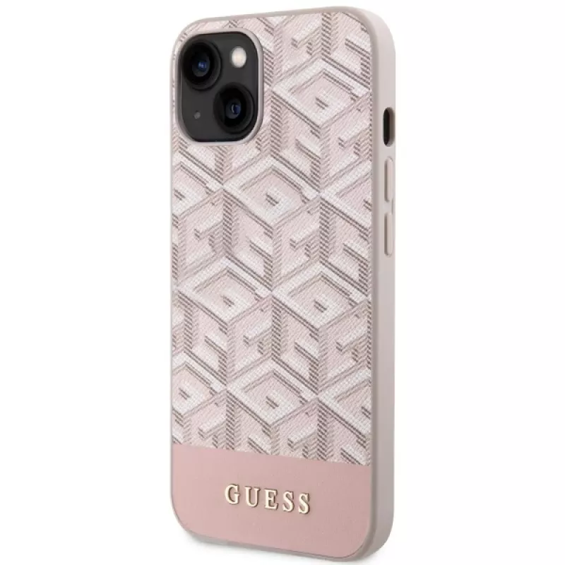 GUESS iPhone 13/14/15 roze hardcase GCube Stripes MagSafe