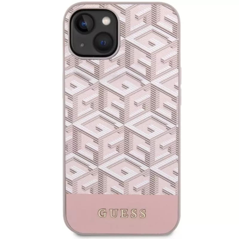 GUESS iPhone 13/14/15 roze hardcase GCube Stripes MagSafe