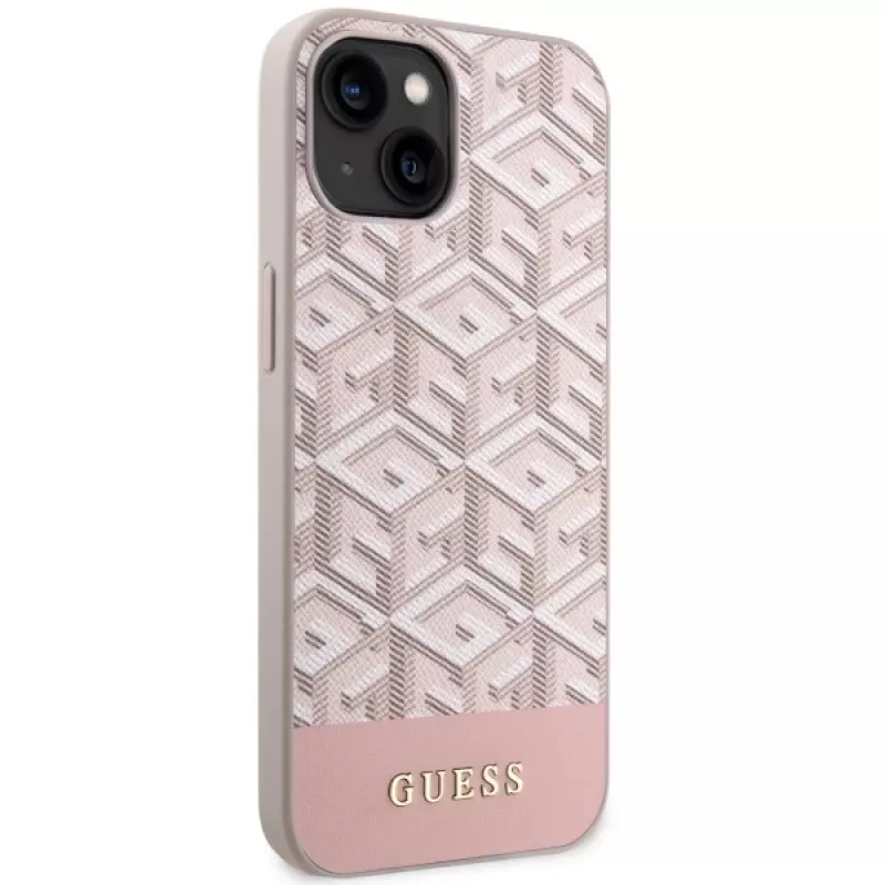 GUESS iPhone 13/14/15 roze hardcase GCube Stripes MagSafe