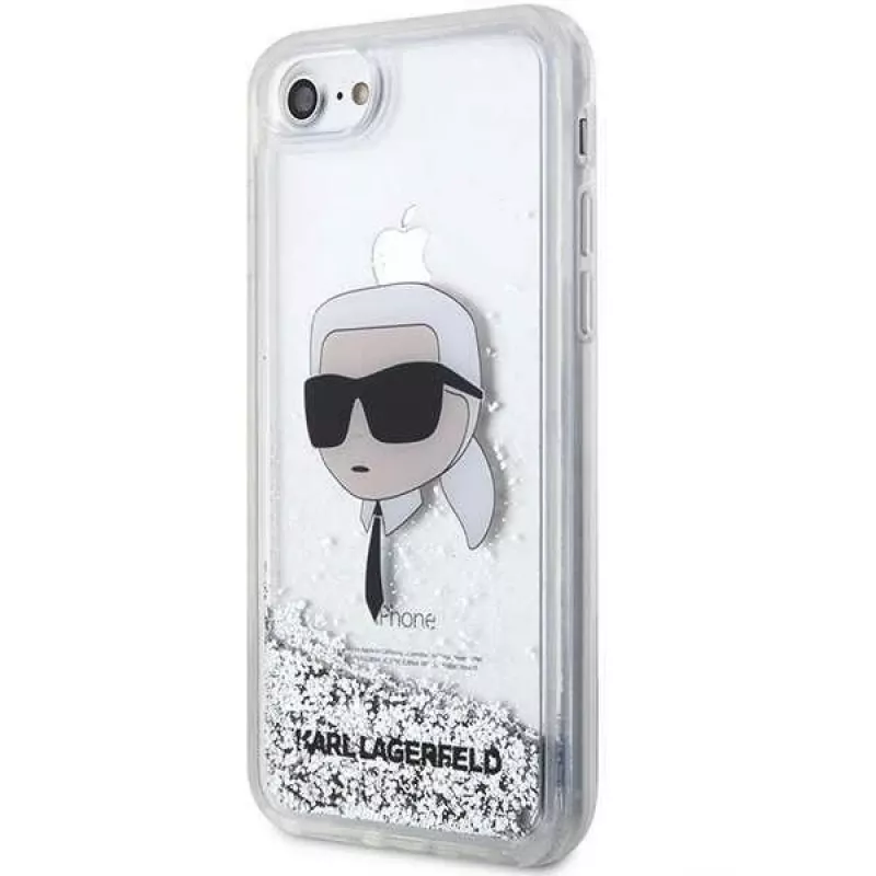 Karl Lagerfeld KLHCI8LNKHCH hardcase Glitter Karl Head voor iPhone 7/8/SE 2020/SE 2022, zilver