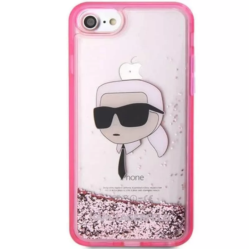 Karl Lagerfeld KLHCI8LNKHCP hardcase Glitter Karl Head voor iPhone 7/8/SE 2020/SE 2022, roze