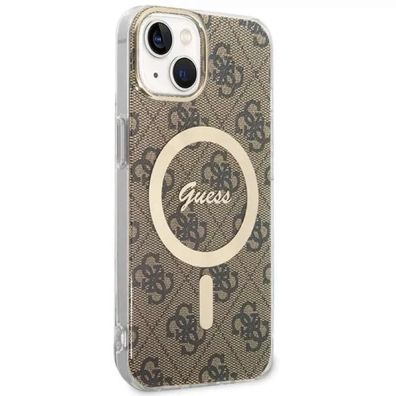 Guess GUHMP13MH4STW iPhone 13 / 14 / 15 6,1 inch bruin Hardcase met MagSafe