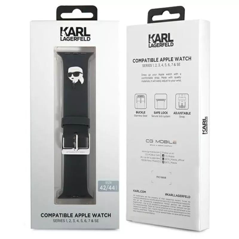Karl Lagerfeld 3D Rubber Karl Head watch strap voor Apple Watch 42/44/45/49mm zwart