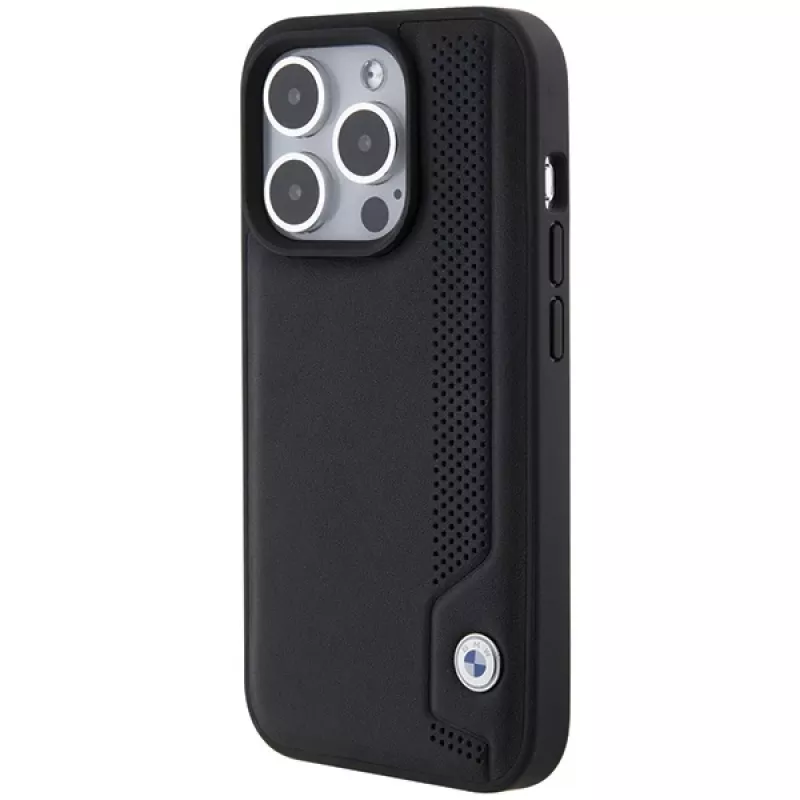 BMW BMHCP15X22RBDK Hardcase leer Blue Dots voor iPhone 15 Pro Max 6,7 inch zwart
