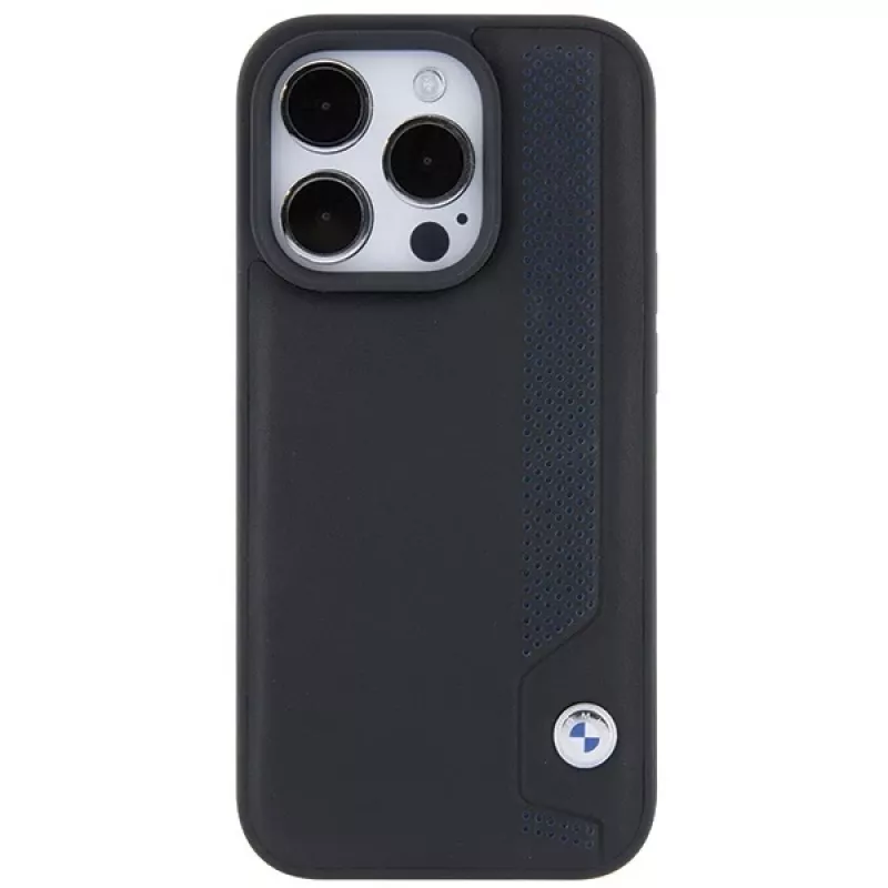 BMW BMHCP15X22RBDK Hardcase leer Blue Dots voor iPhone 15 Pro Max 6,7 inch zwart