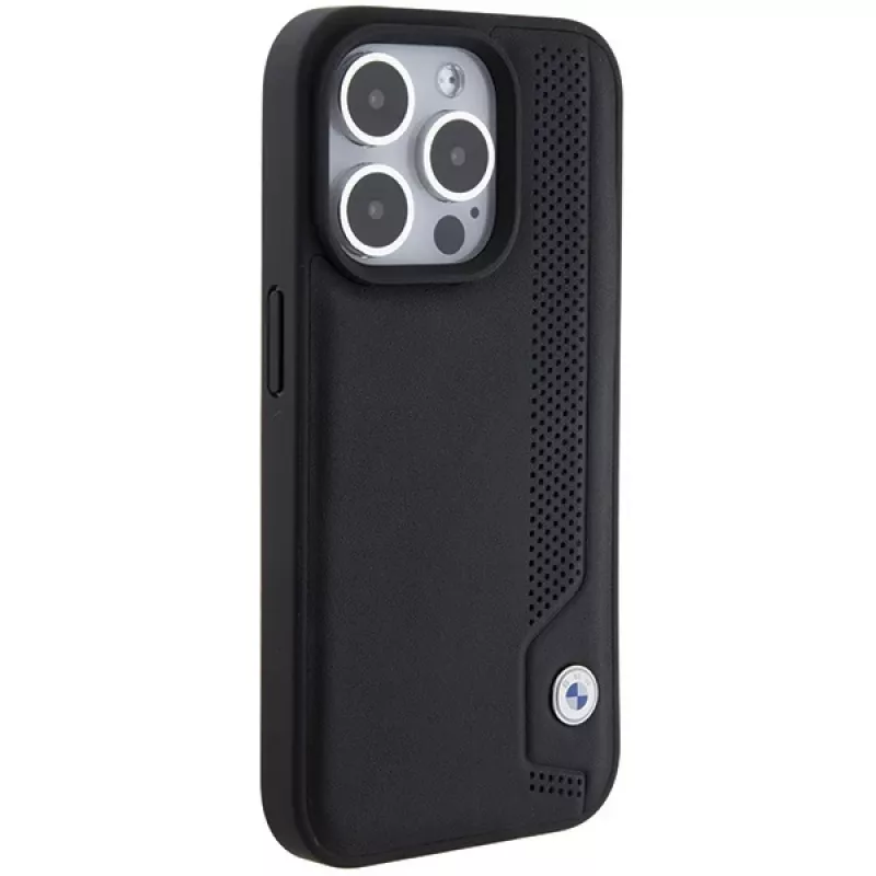 BMW BMHCP15X22RBDK Hardcase leer Blue Dots voor iPhone 15 Pro Max 6,7 inch zwart