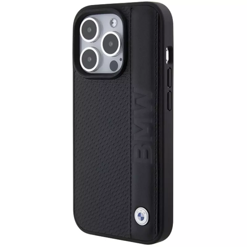 BMW M Collection iPhone 15 Pro Max 6,7 inch zwart Hardcase leder textured & stripe