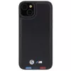 BMW M Collection Leather Stamp Back Cover voor iPhone 15 Plus / 14 Plus 6,7 inch - zwart tricolor