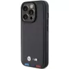 BMW Leather Stamp Tricolor Case voor iPhone 15 Pro 6,1 inch zwart