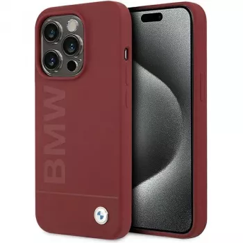 BMW M Collection Silicone Hard Case met MagSafe voor Apple iPhone 15 Pro 6,1 inch rood Big Logo