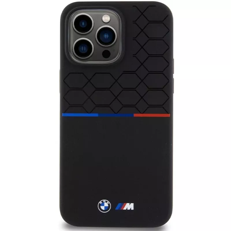 BMW M Silicone Pattern MagSafe Hard Case voor iPhone 15 Pro Max 6,7 inch zwart