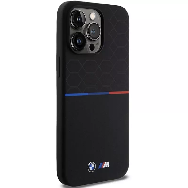 BMW M Silicone Pattern MagSafe Hard Case voor iPhone 15 Pro Max 6,7 inch zwart