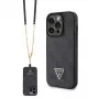 GUESS PU 4G Strass Triangle Metal Case + strap voor iPhone 15 Pro zwart