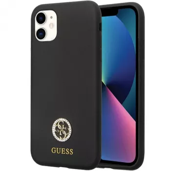Guess GUHCN614DGPK Hardcase Silicone Logo Strass 4G Back Cover voor Apple iPhone 11 / Xr 6,1 inch zwart