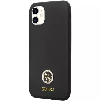 Guess GUHCN614DGPK Hardcase Silicone Logo Strass 4G Back Cover voor Apple iPhone 11 / Xr 6,1 inch zwart