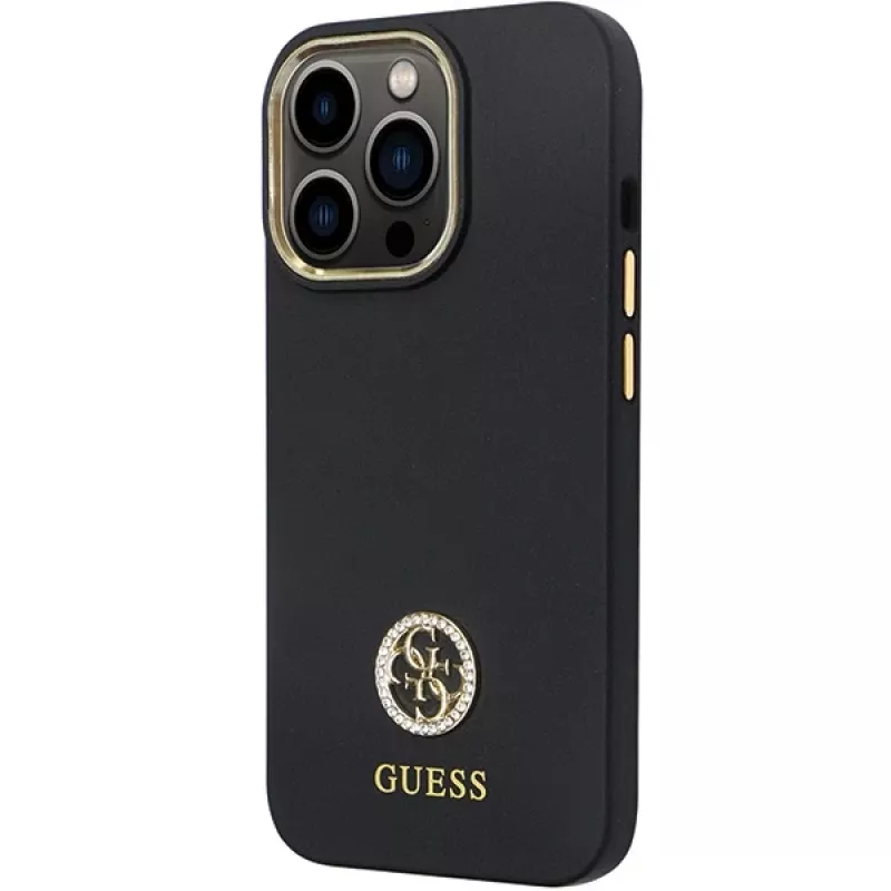 Guess GUHCP13LM4DGPK iPhone 13 Pro / 13 Hardcase siliconen Logo Strass 4G zwart