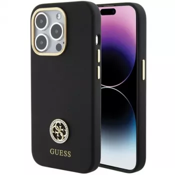 Guess GUHCP15LM4DGPK iPhone 15 Pro 6.1 zwart Hardcase siliconen Logo Strass 4G
