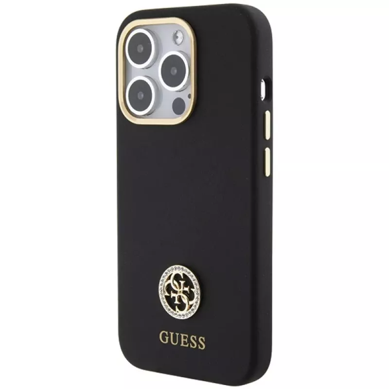 Guess GUHCP15LM4DGPK iPhone 15 Pro 6.1 zwart Hardcase siliconen Logo Strass 4G