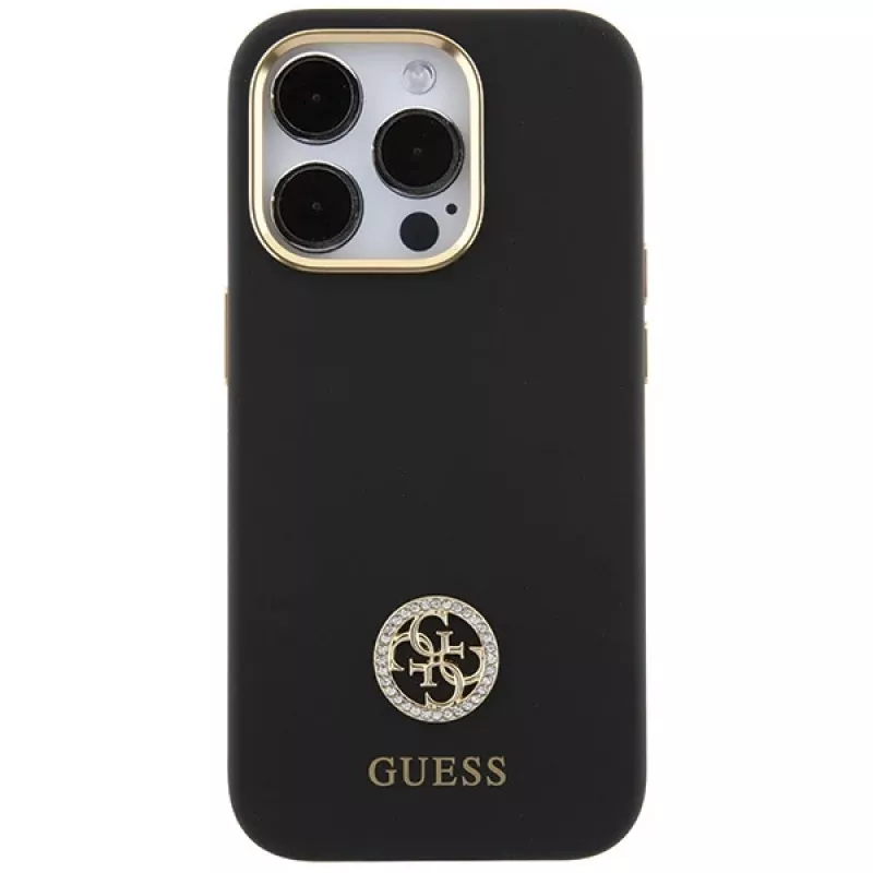 Guess GUHCP15LM4DGPK iPhone 15 Pro 6.1 zwart Hardcase siliconen Logo Strass 4G