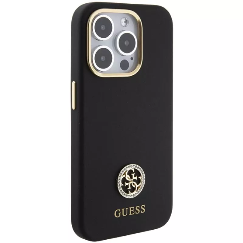 Guess GUHCP15LM4DGPK iPhone 15 Pro 6.1 zwart Hardcase siliconen Logo Strass 4G
