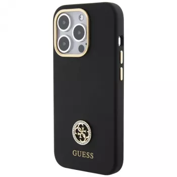 Guess GUHCP15XM4DGPK Hardcase Silicone Logo Strass 4G Back Cover voor Apple iPhone 15 Pro Max 6,7 inch zwart
