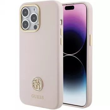 Guess GUHCP15XM4DGPP iPhone 15 Pro Max 6,7 inch roze silicone hardcase met strass logo 4G
