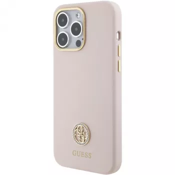 Guess GUHCP15XM4DGPP iPhone 15 Pro Max 6,7 inch roze silicone hardcase met strass logo 4G