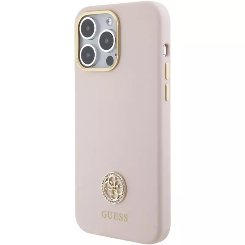 Guess GUHCP15XM4DGPP iPhone 15 Pro Max 6,7 inch roze silicone hardcase met strass logo 4G