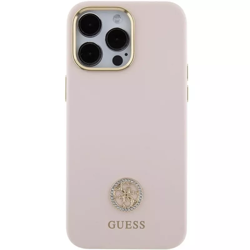 Guess GUHCP15XM4DGPP iPhone 15 Pro Max 6,7 inch roze silicone hardcase met strass logo 4G