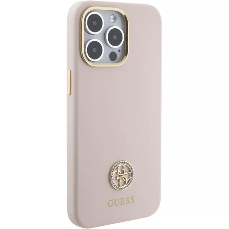 Guess GUHCP15XM4DGPP iPhone 15 Pro Max 6,7 inch roze silicone hardcase met strass logo 4G
