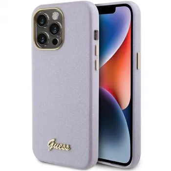 Guess GUHCP15LPGMCSL Glitter Glossy Script Hard Case voor iPhone 15 Pro 6,1 inch lila