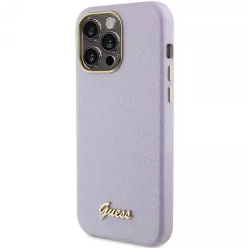 Guess GUHCP15LPGMCSL Glitter Glossy Script Hard Case voor iPhone 15 Pro 6,1 inch lila