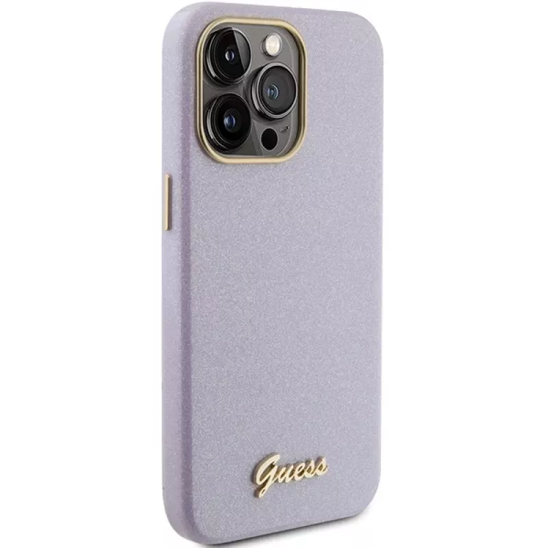 Guess GUHCP15LPGMCSL Glitter Glossy Script Hard Case voor iPhone 15 Pro 6,1 inch lila