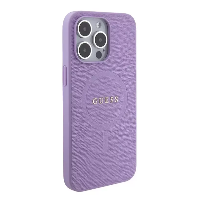 Guess GUHMP15LPSAHMCU Saffiano MagSafe Hard Case voor Apple iPhone 15 Pro 6,1 inch - lila