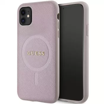 Guess GUHMN61PSAHMCP hardcase Saffiano MagSafe voor iPhone 11 / Xr 6.1 roze