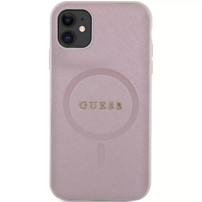 Guess GUHMN61PSAHMCP hardcase Saffiano MagSafe voor iPhone 11 / Xr 6.1 roze