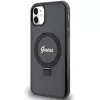 Guess GUHMN61HRSGSK iPhone 11 / XR 6.1 zwarte hardcase ringstandaard Script Glitter MagSafe