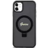 Guess GUHMN61HRSGSK iPhone 11 / XR 6.1 zwarte hardcase ringstandaard Script Glitter MagSafe
