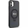 Guess GUHMN61HRSGSK iPhone 11 / XR 6.1 zwarte hardcase ringstandaard Script Glitter MagSafe