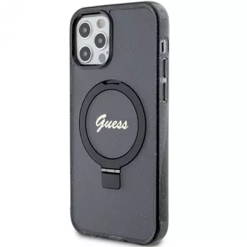 Guess GUHMP12MHRSGSK iPhone 12/12 Pro 6.1 hardcase ringstandaard Script Glitter MagSafe zwart