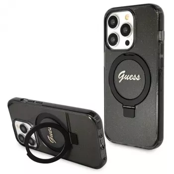 Guess Script Glitter Collection hardcase ringstandaard MagSafe voor iPhone 13 Pro / 13 6.1 zwart