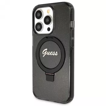 Guess GUHMP13XHRSGSK iPhone 13 Pro Max 6,7 inch zwarte hardcase ringstandaard Script Glitter MagSafe