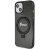 Guess GUHMP14SHRSGSK iPhone 14 / 15 / 13 6,1 inch zwarte hardcase ringstandaard Script Glitter MagSafe