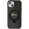 Guess GUHMP14SHRSGSK iPhone 14 / 15 / 13 6,1 inch zwarte hardcase ringstandaard Script Glitter MagSafe