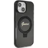 Guess GUHMP14SHRSGSK iPhone 14 / 15 / 13 6,1 inch zwarte hardcase ringstandaard Script Glitter MagSafe