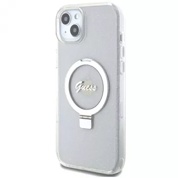 Guess GUHMP15MHRSGSD iPhone 15 Plus / 14 Plus 6,7 inch transparante hardcase ringstandaard Script Glitter MagSafe