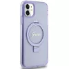Guess GUHMN61HRSGSU iPhone 11 / XR 6,1 inch paarse hardcase ringstandaard Script Glitter MagSafe